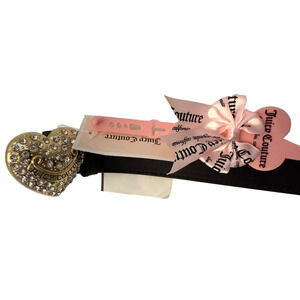 Juicy Couture Belt Womens Large Black Gold Heart Crystal Buckle NWT M/L